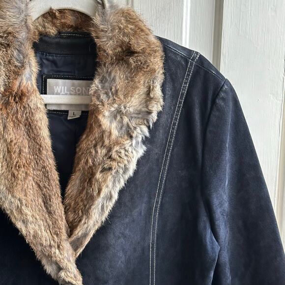 Wilsons Leather Maxima Penny Lane Fur Trimmed Coat Matching Gloves - Picture 5 of 10